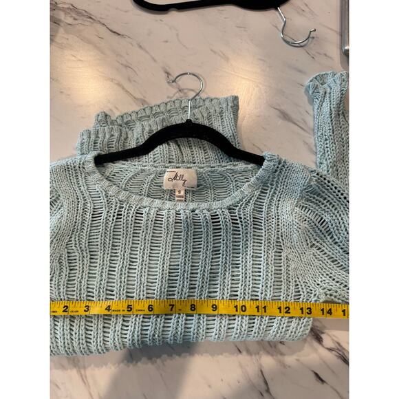 Milly Open Knit Sweater Women’s S Mint Green Sheer Long Sleeve Boho Beachy - Picture 6 of 9